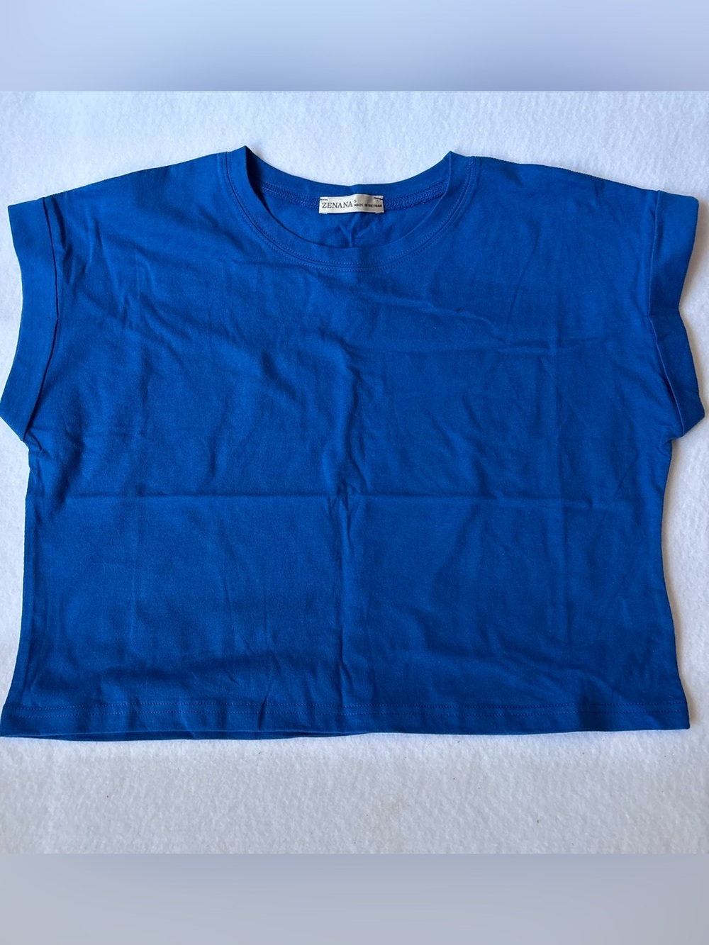 NWOT Zenana Royal Blue Boxy Cropped Tee Cuffed Cap Sleeve Small
